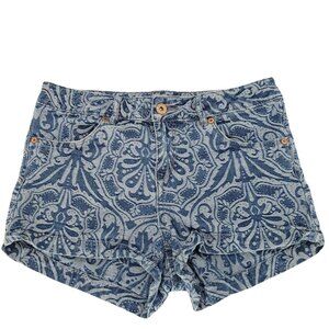 H&M Divided Damask blue ivory Print Denim Shorts US size 6 small